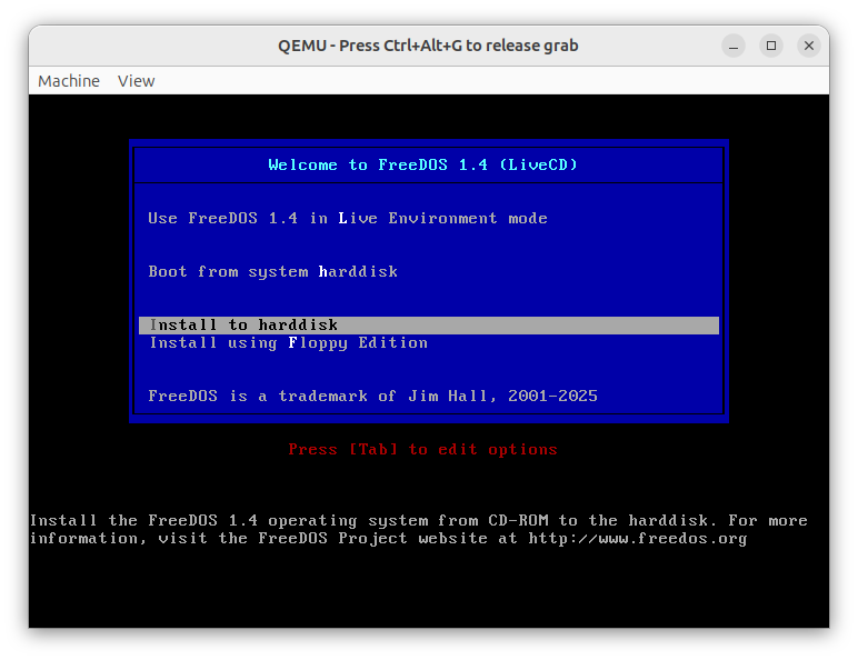 FreeDOS Installer step 1