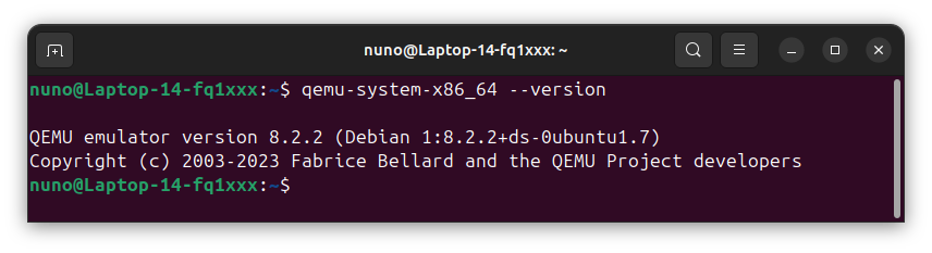 QEMU version test screenshot